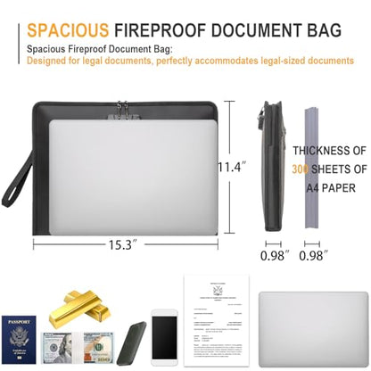 Fireproof Document Bag with Lock，15"×11" Fireproof Money Bag，with Zipper and Lock，Suitable for Tablets, A4 Documents, Cash, Mobile Phones, - size: Legal Documents – 15" × 11"