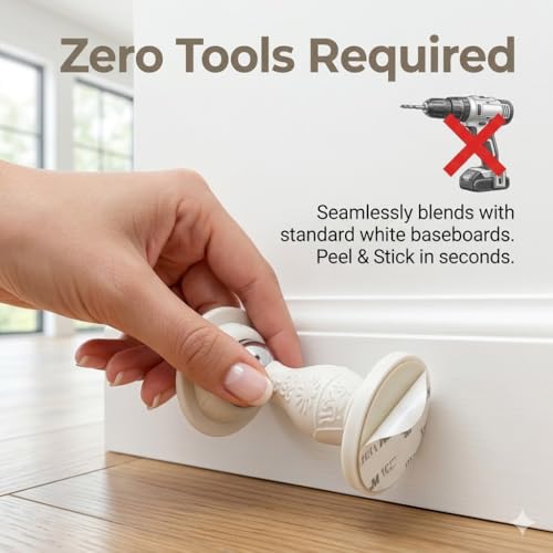 Magnetic Door Stopper 2-Pack, No-Drill Silicone Door Catch with Strong Magnet & Adhesive, Clear Wall Protector from Doorknob Dents, Heavy Duty Door Holder for Home & Office (White) - color: White