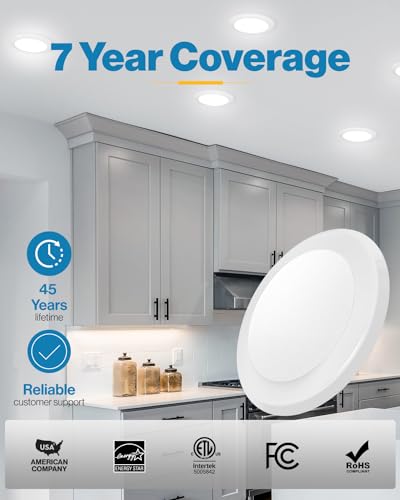 Sunco 24 Pack 5/6 Inch LED Disk Light, 1050 Lumens, 3000K Warm White, 15W, 120V Indoor Flush Mount Ceiling Downlight, Damp Rated, Dimmable Recessed Lighting - ETL, FCC & RoHS - size: 6" (3000K)