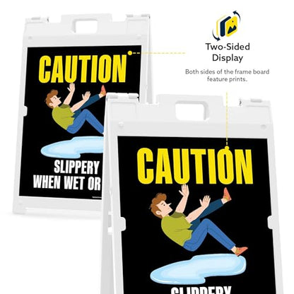 Caution Slippery When Wet Or Icy Folding Floor Sign, 18x24 Inches, Portable A Frame, Made in USA by My Sign Center - size: 18x24 Plastic