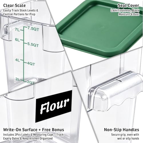 4 Pack 8QT Commercial Clear Food Storage Containers with Lid, NSF - color: Green, size: 8Qt-4 Pack