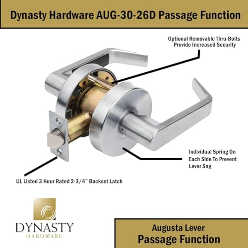 Dynasty Commercial Passage Lever, ADA, Satin Chrome - color: Satin Chrome, style: Passage