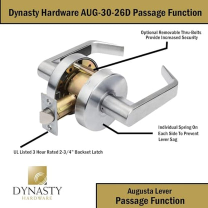 Dynasty Commercial Passage Lever, ADA, Satin Chrome - color: Satin Chrome, style: Passage