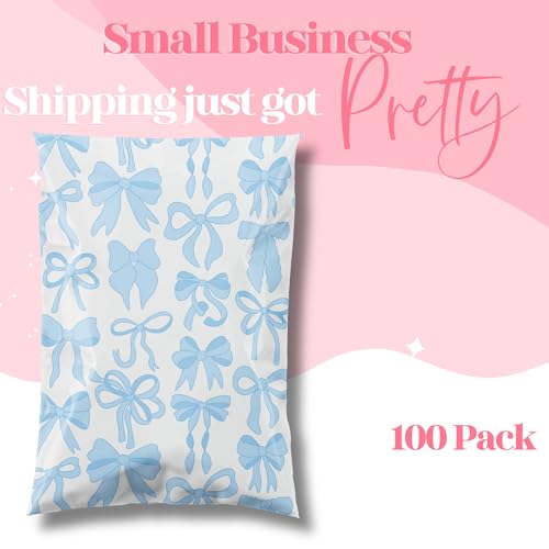 Pretty Package Store Poly Mailers 10x13, Blue Bows, 100 Pack - color: Blue Bows, size: 10x13