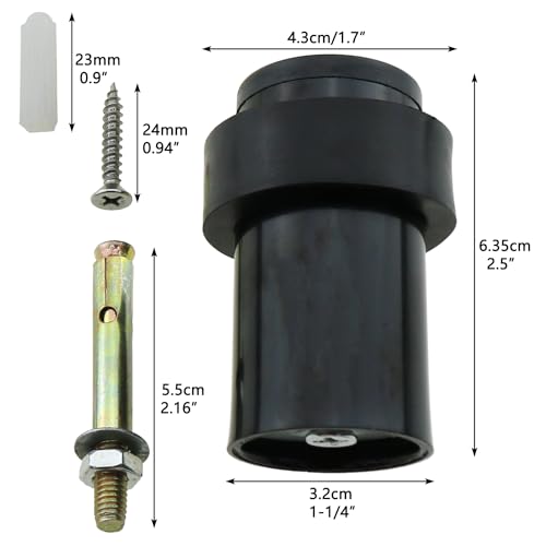 Modern Heavy Duty Floor Door Stop with Soft Rubber - Black Stainless Steel Cylindrical - 6.35cm/2.5inch