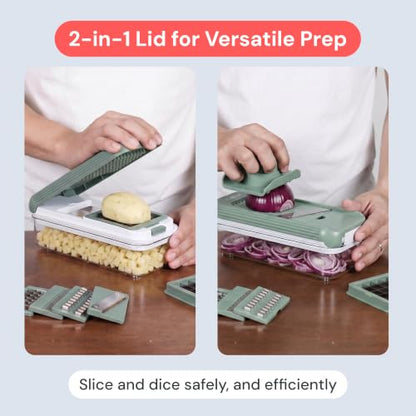 Fullstar Essential Vegetable Chopper & Mandoline Slicer 8-in-1 Kitchen Tool - color: Green