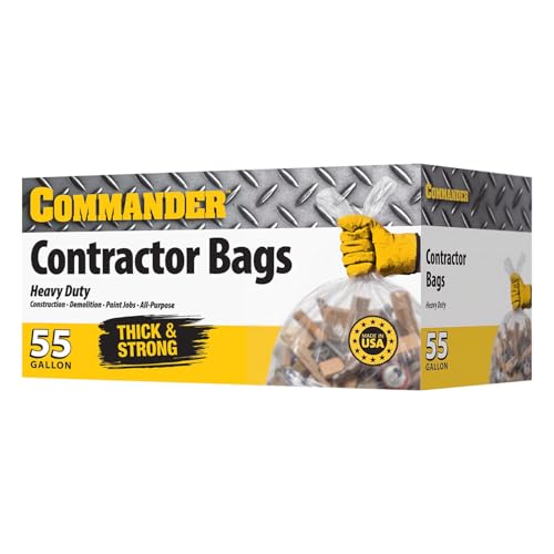 Commander 55 Gallon 3 MIL (eq) Clear Heavy Duty Contractor Bags with Flap Ties - 36" x 56" with flaps - Pack of 40 - For Contractor, Industrial, & Outdoor