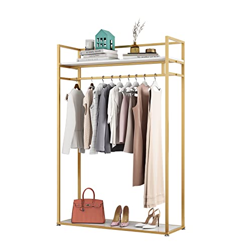 Heavy Duty Clothing Rack with Shelves for Hanging Clothing, Gold Metal Freestanding Garment Rack for Retail Display (47.24" L) - style: double-47