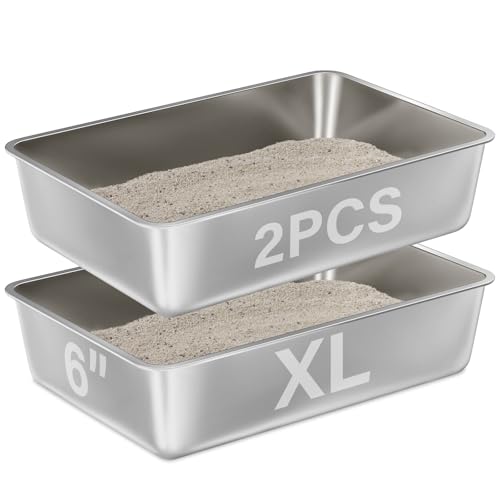 Stainless Steel Litter Box 2 Pack,XL Metal Litter Box for Big Cats - color: 2pcs - 23.6" L x 15.7" W x 6" H