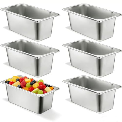 Dyna-Living Steam Table Pan 1/3 Size Food Pan 6 Inch Deep 6 Pack Hotel Pans - color: Without Lids, size: 6 Inch Deep