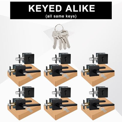 6 Sets Front Exterior Door Lock Set with Entry Lever, Keyed Alike - size: 6 Pack, style: Deadbolt+Entry Lever