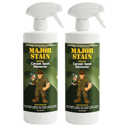 Major Stain Carpet Stain Remover Spray 32oz (2 Pack) – Powerful Cleaner & Spot Remover for Upholstery, Rugs & Fabric – Removes Wine, Coffee, Grease & Food Stains – Fragrance Free - size: 32 Fl Oz (Pack of 2)