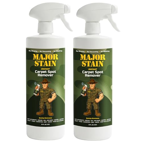 Major Stain Carpet Stain Remover Spray 32oz (2 Pack) – Powerful Cleaner & Spot Remover for Upholstery, Rugs & Fabric – Removes Wine, Coffee, Grease & Food Stains – Fragrance Free - size: 32 Fl Oz (Pack of 2)