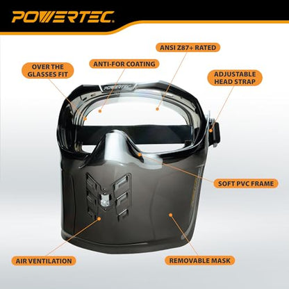 POWERTEC Safety Face Shield with Clear Anti-Fog Goggles, ANSI Z87+ (72433)