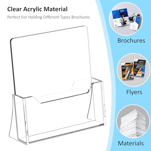 Acrylic Brochure Holder 8.5 x 11 inch 2 Pack, Flyer Holder Display Stand - size: 8.5" x 11"