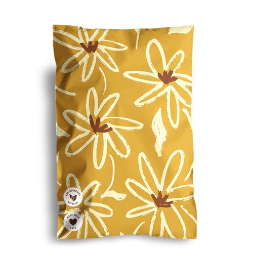 Poly Mailers 6x9-25 Pack Biodegradable Shipping Bags for Stationery and Small Accessories - Impack Self-Seal Waterproof Thick Mailing Envelope for Small Items - Golden Pencil Floral - color: Golden Pencil Floral, size: 6"x9" (25 pack)