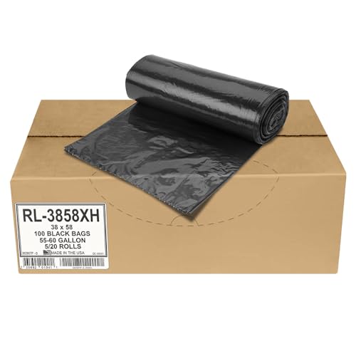 Aluf Plastics 55 Gallon Trash Can Liners (100 Count) - 38" x 58" - Thick 1.5 MIL Equivalent Black Trash Bags for Bathroom, Kitchen, Office, Industrial, Commercial, Recycling and More - color: Black, style: 55-60 Gal, 1.2 Mil, 100 Count