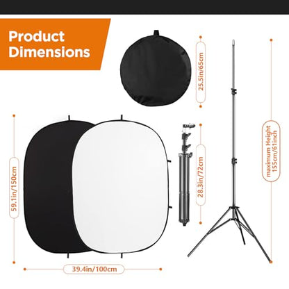 Portable Chromakey Black/White Backdrop with Stand,59 * 39 inch Pop Up Collapsible Backdrop,Foldable Black&White Screen 2 in 1 Backscreen for Photo and Video Shooting,Gaming (Black & White) - color: Black&White