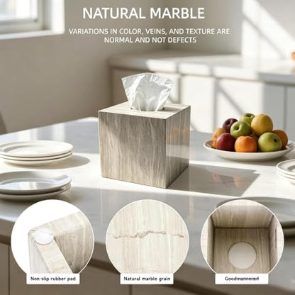 Natural Marble Square Tissue Box Holder Cover for Bathroom - color: Gray Wood Grain