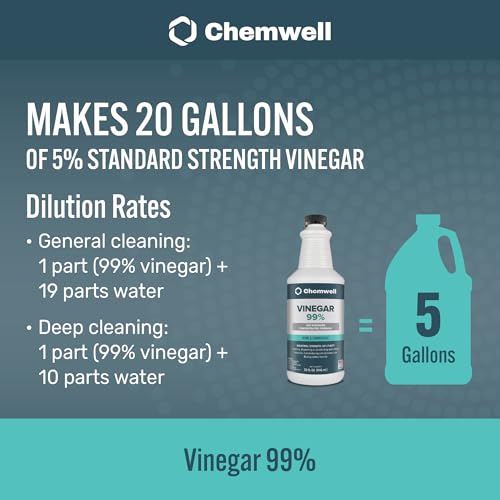 Chemwell 99% Vinegar (32 fl oz) - General Purpose All-Natural Multi-Surface Cleaner for Home, Patio & Commercial - High Performance, Powerful Concentrated Acetic Acid - Made in USA - color: 99% - 32 fl oz