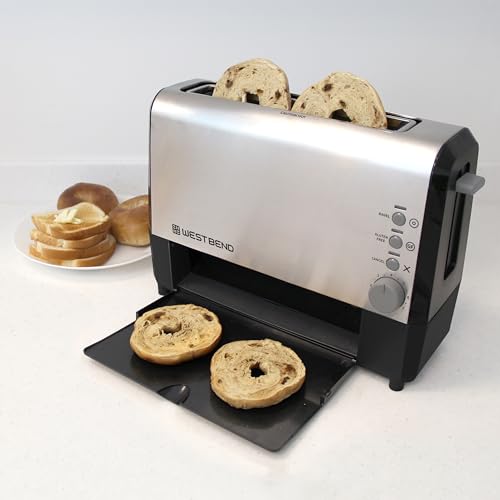 West Bend QuikServe Toaster, 2-Slice Wide-Slot Slide-Through Bread Toaster with Bagel and Gluten-Free Settings and Cool-Touch Exterior Fast Toasting, Includes Removable Serving Tray,1400-Watts, Silver - color: Silver