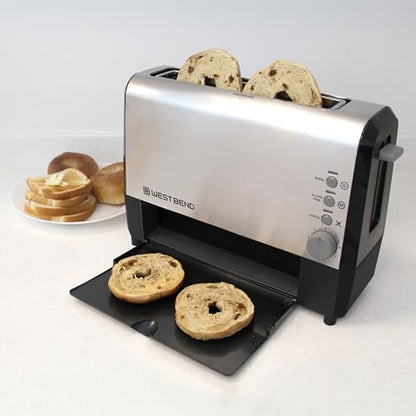 West Bend QuikServe Toaster, 2-Slice Wide-Slot Slide-Through Bread Toaster with Bagel and Gluten-Free Settings and Cool-Touch Exterior Fast Toasting, Includes Removable Serving Tray,1400-Watts, Silver - color: Silver