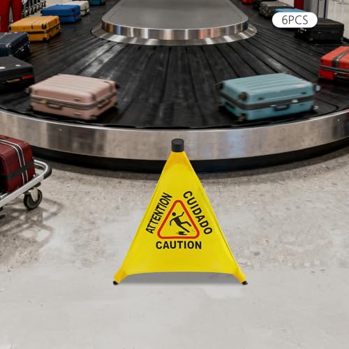 Wet Floor Signs, 6 Pack Umbrella Caution Warning Signs, Yellow