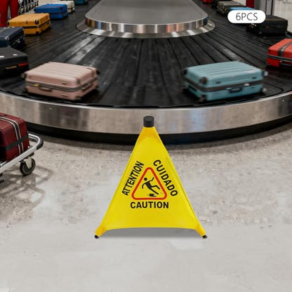 Wet Floor Signs, 6 Pack Umbrella Caution Warning Signs, Yellow