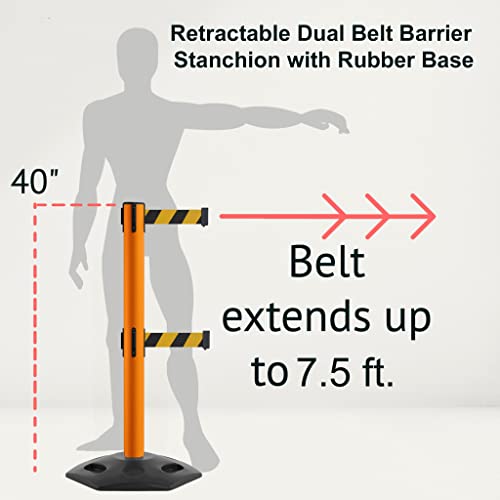 Montour Line MSR630D Retractable Belt Barrier Stanchions, Set of 2 - color: Black with Horizontal Blue Stripe, size: 7.5 ft