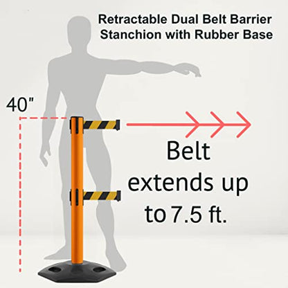 Montour Line MSR630D Set of 2 Retractable Belt Barrier Stanchion, Heavy-Duty Rubber Base, Orange Post (7.5 ft Blue and White Diagonal Dual Belt) - color: Blue and White Diagonal, size: 7.5 ft