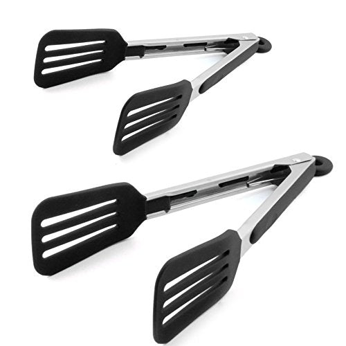 Cooking Tongs 9" and 12" Stainless Steel Kitchen Silicone Serving Tongs - color: Black, size: 9 & 12 inch