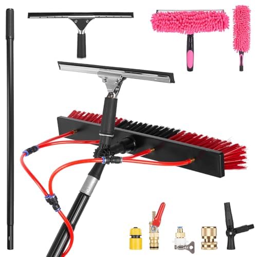 16.5ft/5m Water Fed Pole Kit, Solar Panel Cleaning & Squeegee Kit, Aluminum Extendable Pole, 22in Wide Brush, Bendable Dusting Brush, Outdoor Window Washing Equipment Tool - color: 16.5ft, size: Large