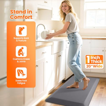 1-Inch Thick Anti-Fatigue Mat for Kitchen and Standing Desk, 20"x32", Grey - color: Grey, size: 32"L x 20"W x 1"Th