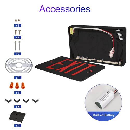 6 Pack LED Emergency Exit Sign, Universal Mount OSHA Compliant - color: Black Red, size: 6 Pack