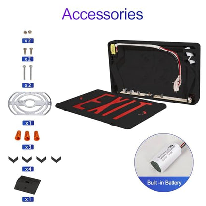 6 Pack LED Emergency Exit Sign, Universal Mount OSHA Compliant - color: Black Red, size: 6 Pack