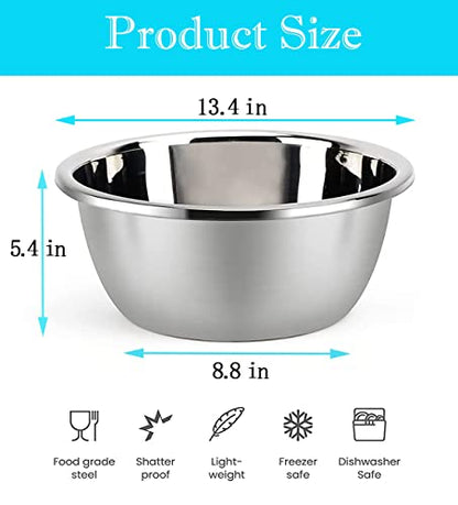 meleg otthon Stainless Steel Mixing Bowl, 11QT Salad Bowl, Metal Bowls, Stainless Steel Basin, Heavy Duty Deeper Edge Mirror Finish Dishwasher Safe Bowl (3XL)… - color: 13.4'' diameter x 5.4''high