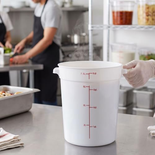 TrueCraftware- 8 Quart White Round Food Storage Container Polypropylene- Commercial Reusable Food Container Canister with Measurement Markings for Meal Prep Pantry Kitchen - size: 8 Quart