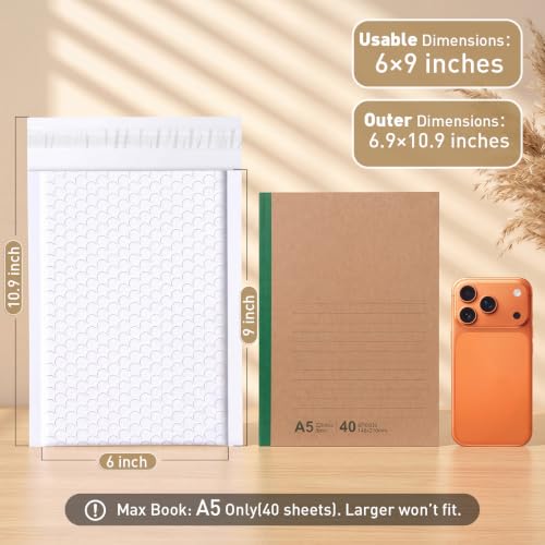 Bubble Mailers 6x10" 100 Pack: Self Seal Mailing Envelopes White