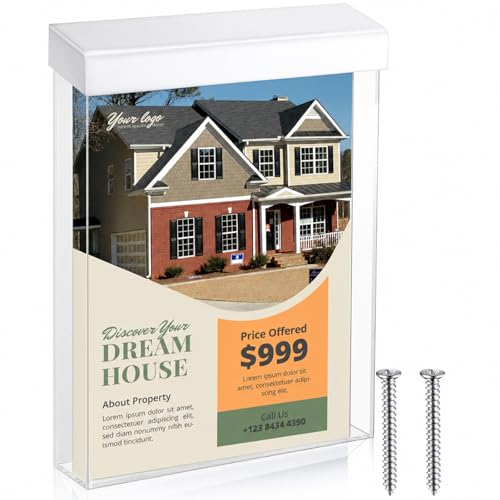 Thyle 8.5” x 11” Outdoor Brochure Holder Waterproof Wall Mount Lid, White - color: White