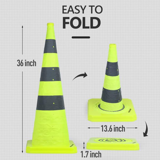 BATTIFE 4 Pack 36 Inch Collapsible Traffic Cones, Lime Green Safety Cones - color: Lime Green, size: 36inch