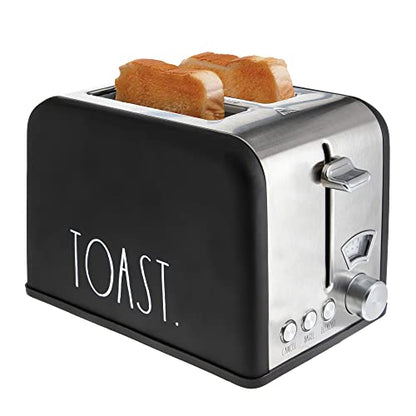Rae Dunn Toaster, Stainless Steel 2 Slice Square Toaster, Wide Slot with 5 Browning Levels, with Bagel, Defrost and Cancel Options (Black) - color: Black