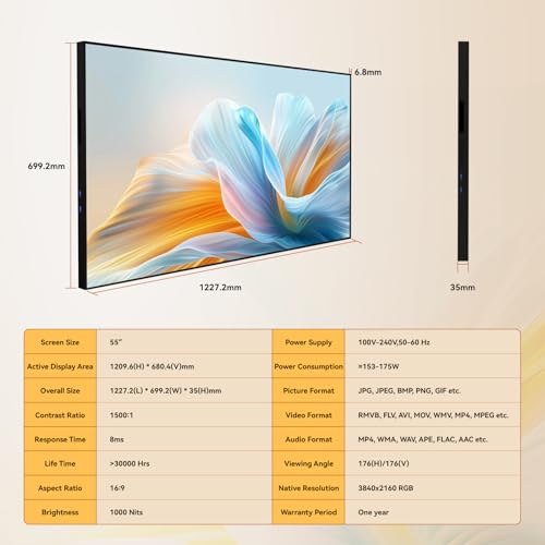 55" Digital Signage Display 1000-Nit 4K UHD Commercial Screen - size: 55 inches