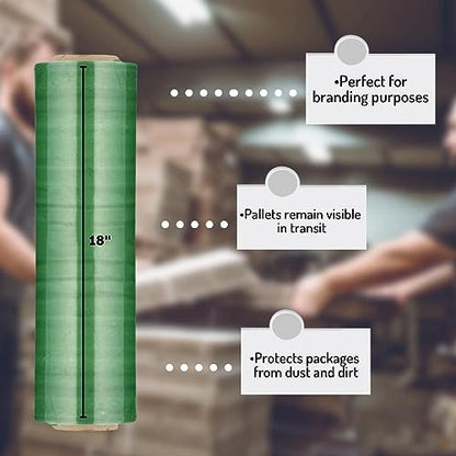 PSBM Dark Green Stretch Wrap, 8 Rolls 18 Inch x 1000 Feet 100 Gauge, Heavy Duty Plastic Wrap Industrial Strength Shrink Film for Moving, Packing & Shipping - color: Green, size: 8 Rolls