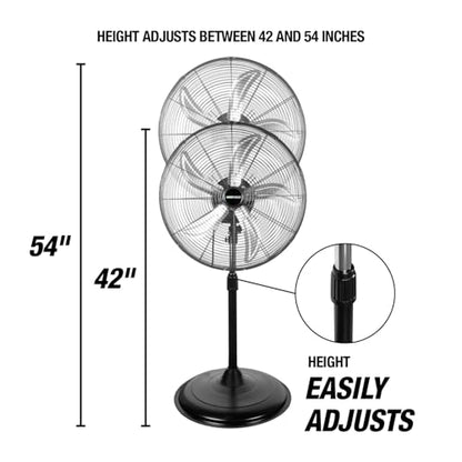 OEMTOOLS OEM24871 20" Oscillating Pedestal Fan, Adjustable Height for Garage, Shop, Gym, Warehouse 4500 CFM Airflow, 3-Speed Enclosed Motor, 5 Aluminum Blades, Dust-Resistant Industrial Purpose - size: 20 Inch