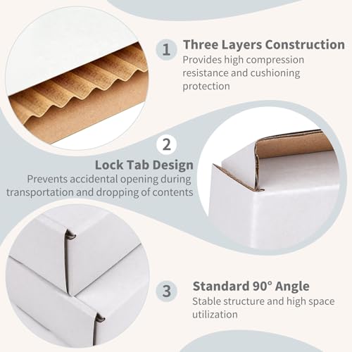 Fishat 7" x 5" x 2" White Corrugated Cardboard Shipping Boxes Set of 25 - size: 7" x 5" x 2"