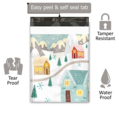 10x13 (100) Winter Village Christmas Designer Poly Mailers Self Sealing Waterproof Shipping Envelopes Holiday Premium Printed Bags For Small Businesses - color: Winter Village, size: 10x13