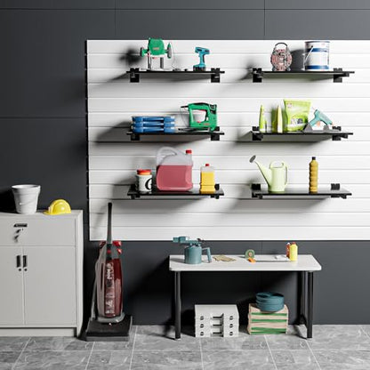10 Inch Square Tubing Slatwall Shelf Bracket , Heavy Duty Slat Wall Floating Shelf Bracket with Lip, Slatwall Accessories for Retail Display,Garage (12Pcs, Black) - size: 10 Inch