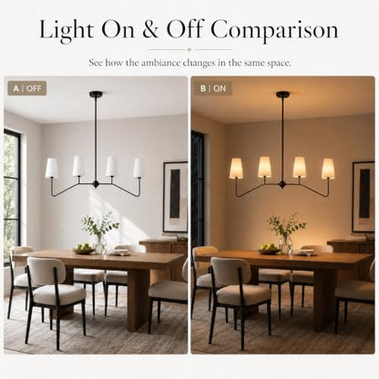 43" W 4-Light Linear Chandelier,Black Kitchen Island Pendant Lighting with White Fabric Shades,Adjustable Height Modern Dining Room Light Fixture,E12 for Kitchen Dining Room Foyer - color: 4 Light-Black