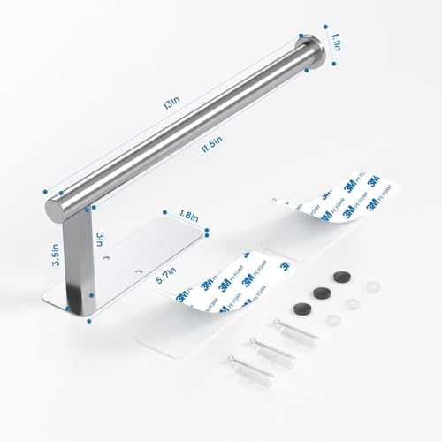 ASTOFLI Paper Towel Holder Under Cabinet No Drilling, Self Adhesive Paper Towel Holder Wall Mount for Kitchen Rack, Under Counter Napin Holder No Drill, RV, 304 Stainless Steel, Silver - color: Silver