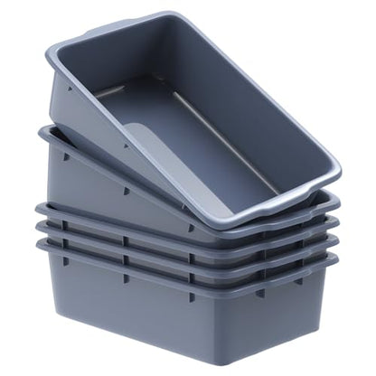 5 Pack Commercial Plastic Bus Tubs 8.6 Gallon (33L) - Heavy Duty Wash Basin & Dish Box Tote for Restaurant Kitchen Organization - 24.5" L x 16.5" W x 7" H Gray Utility Box - size: XL (24.5"L x 16.5"W x 7"H)